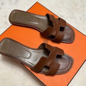 Authentic Hermes Tan Oran Sandals